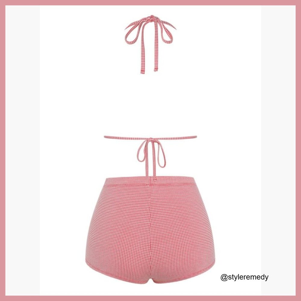 Polyester Blend Halter Bikini Set With Boyshorts … - image 5